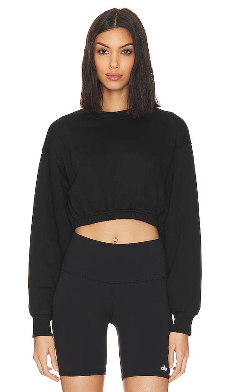 Alo Yoga Devotion Black Cropped Long Sleeve Crewneck Sweatshirt Small